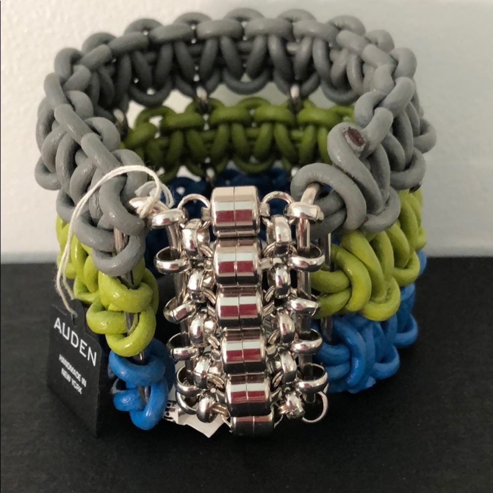 AUDEN BLUE, GREY, LIME CUFF W/SILVER METAL